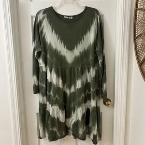 Boho Tiered Plus‎ Dress Lagenlook Travel Green Tie Dye 1X Cotton Italy Vasna